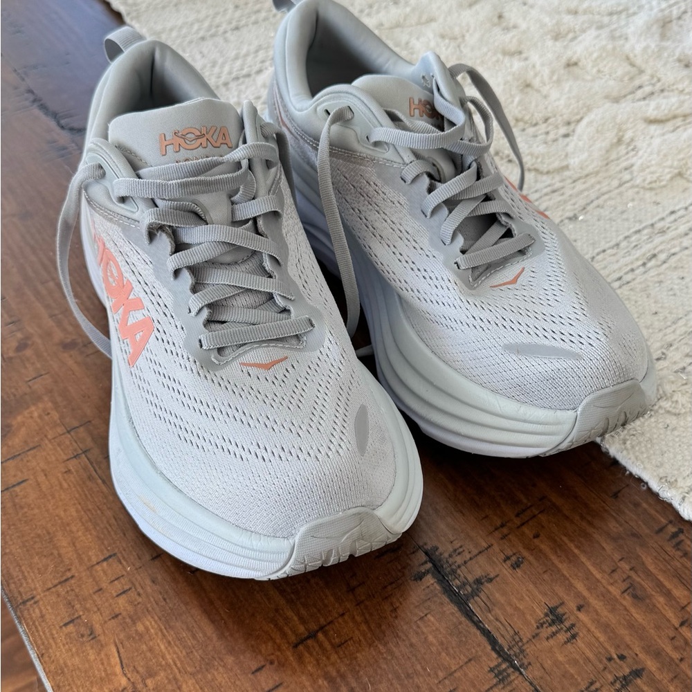 Hoka Bondi 8 Women's Running Shoes - Light Gray 9.5